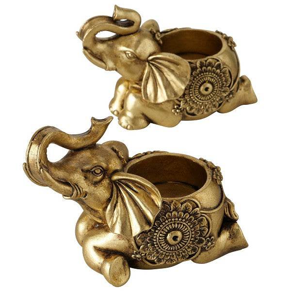 Waxinelichthouder olifant goud set van 2